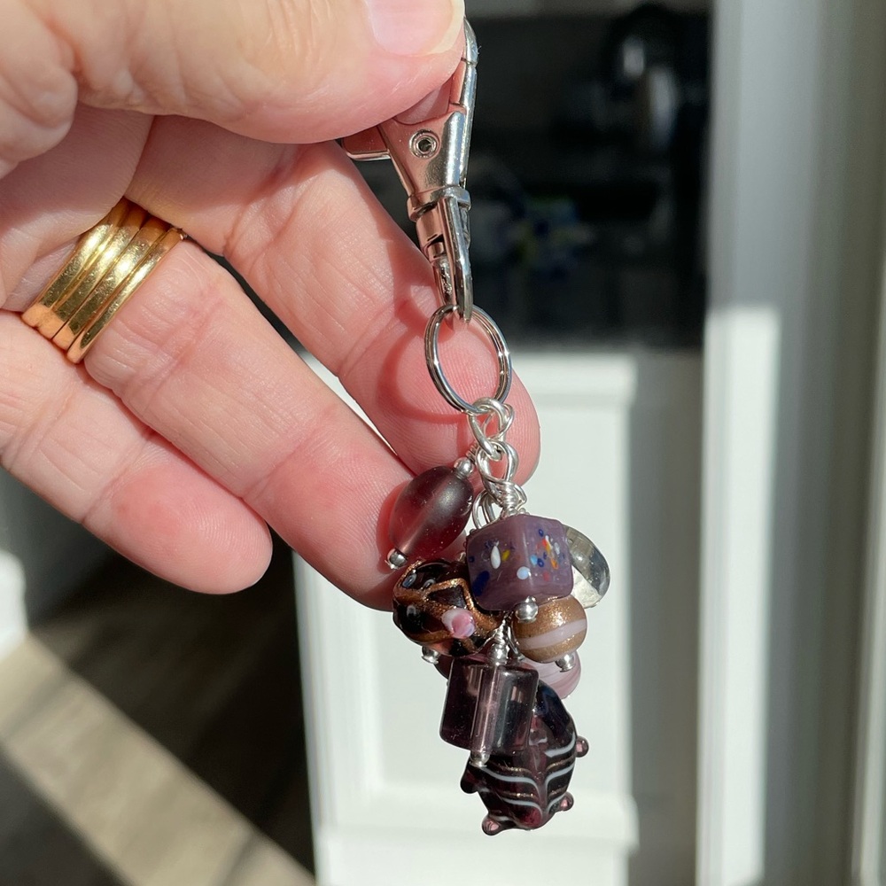 Handmade Purple Bead Grape Hand Bag Charm Keychain Snap Hook Clip
